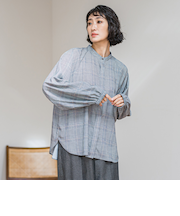【大きいサイズ】ジョーゼットチェックブラウス≪洗濯機で洗える≫
