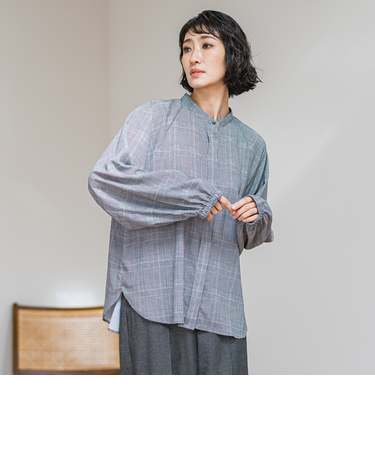 【大きいサイズ】ジョーゼットチェックブラウス≪洗濯機で洗える≫
