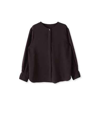 【大きいサイズ】メランジツイルノーカラーブラウス≪洗濯機で洗える≫