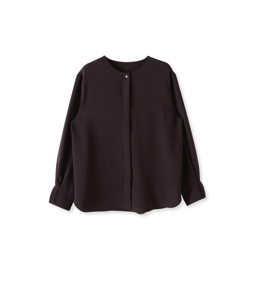 【大きいサイズ】メランジツイルノーカラーブラウス≪洗濯機で洗える≫