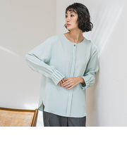 【大きいサイズ】メランジツイルノーカラーブラウス≪洗濯機で洗える≫