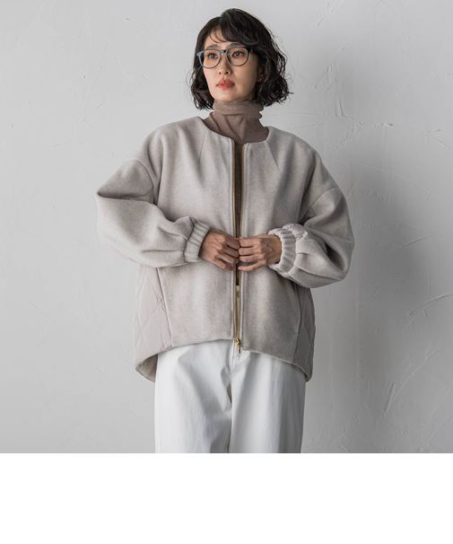 【biyori】キルティングノーカラーブルゾン