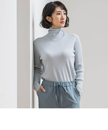 【大きいサイズ】ラメリブタートルニット