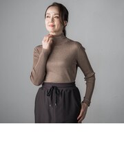 【大きいサイズ】ラメリブタートルニット