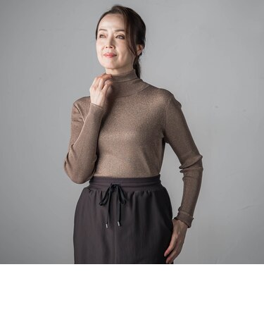 【大きいサイズ】ラメリブタートルニット