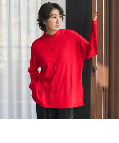 【大きいサイズ/新色追加】ファインウールハイネックニット