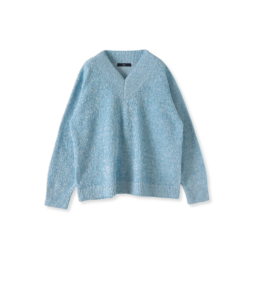 ツヤモールVネックニット