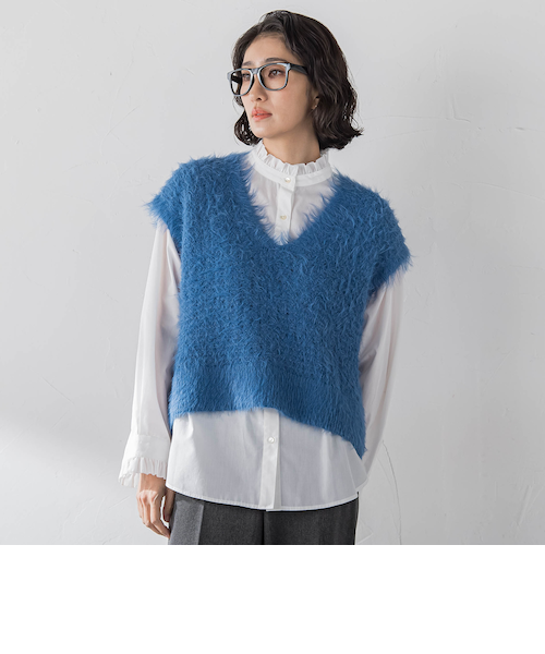 ラエフ（la．f．．．）/【大きいサイズ】透かしフェザーニットジレ 大きいサイズ】透かしフェザーニットジレ｜ラエフの通販｜&mall