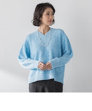 【大きいサイズ】ツヤモールVネックニット