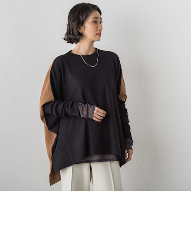 【WEB限定】”前後で印象が変わる”ドルマンバイカラーニット