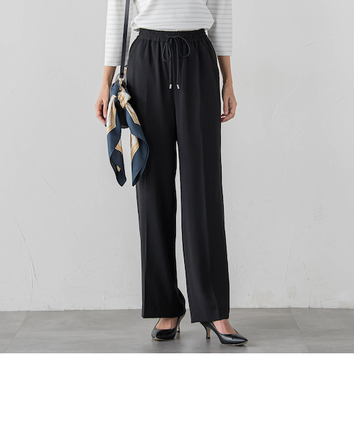 【大きいサイズ】ハイストレッチカルゼワイドパンツ