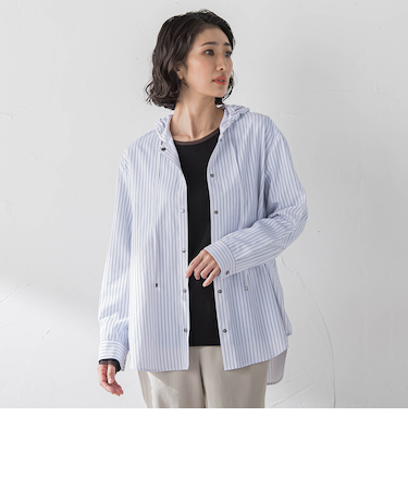 ドビーストライプフードシャツ