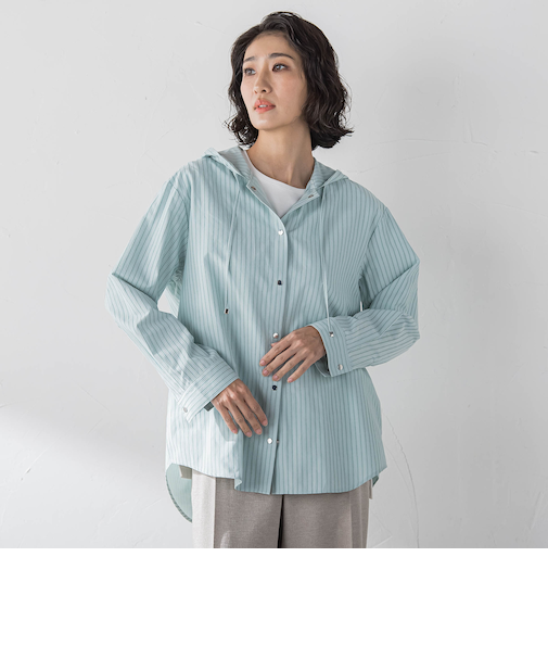 ドビーストライプフードシャツ