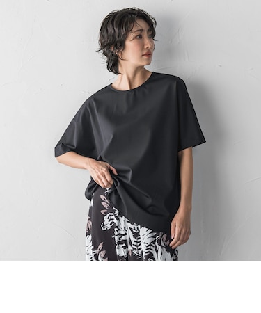 バックサテン切り替えスムースカットソー