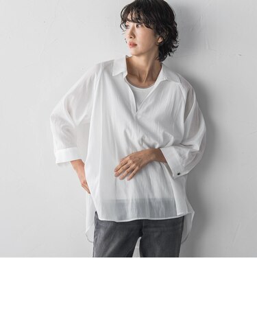 肌映え！スキッパーシアーブラウス