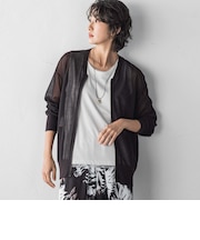 【大きいサイズ】シアーシャイニーニットブルゾン