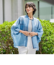 【大きいサイズ】シアーデニムジップブルゾン