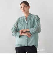 【大きいサイズ】シアーサテンタックブラウス
