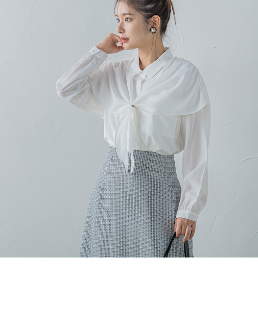 【トレンドのスカーフデザイン】スカーフシャツブラウス《洗濯機で洗える》