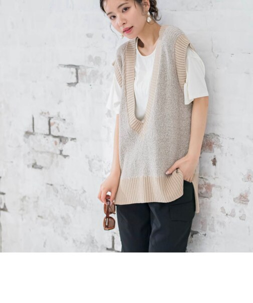 【春ツイード】ニットベスト《手洗い可能》