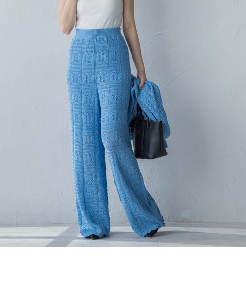 【セットアップ対応】かぎ針ニットパンツ≪手洗い可能≫