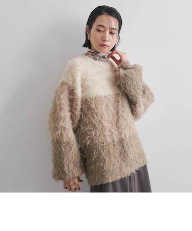 パネルボーダーシャギーニット≪手洗い可能≫