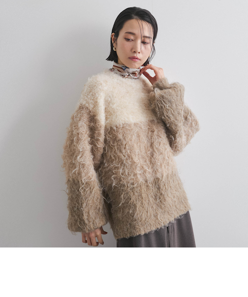 パネルボーダーシャギーニット≪手洗い可能≫