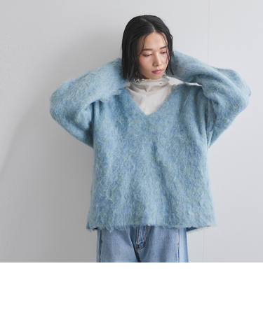 ブークレシャギーニットVネックプルオーバー≪手洗い可能≫