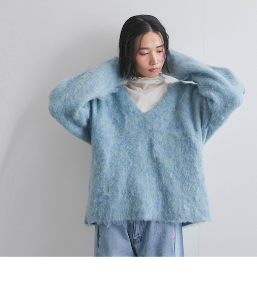 ブークレシャギーニットVネックプルオーバー≪手洗い可能≫