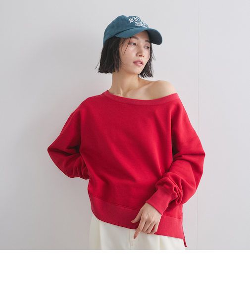 ボートネック裏毛スリットプルオーバー≪手洗い可能≫