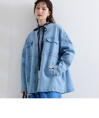 ストレッチデニムチュニックジャケット≪手洗い可能≫