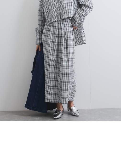 フロントタックチェックスカート≪手洗い可能≫