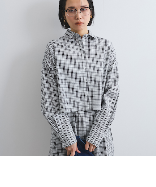 スリットスリーブチェックシャツブラウス≪手洗い可能≫