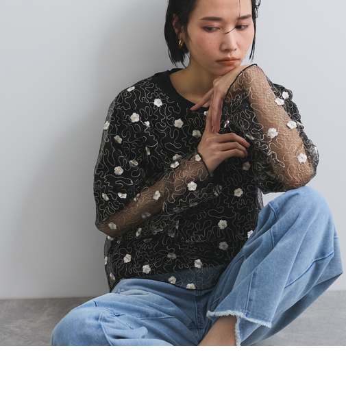 フラワー刺繍メッシュアンサンブル≪手洗い可能≫