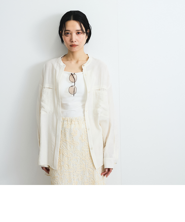 レーヨンヴィンテージバンドカラーシャツ≪手洗い可能≫