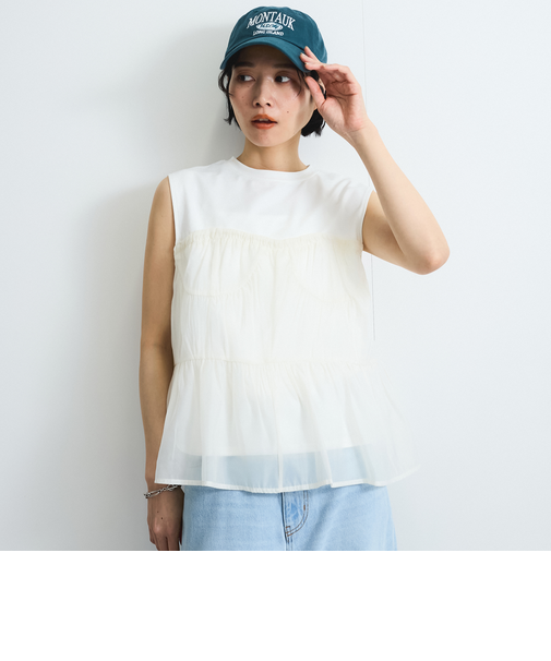 オーガンジービスチェドッキングトップス≪手洗い可能≫