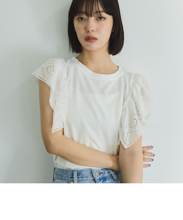 【消臭機能】レース切り替えカットトップス≪手洗い可能≫