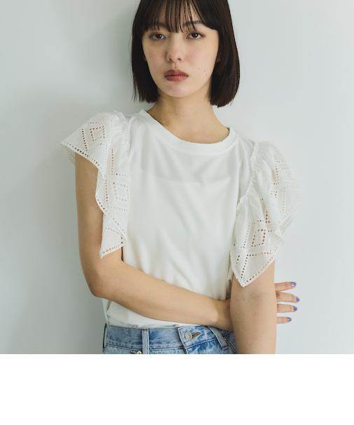 【消臭機能】レース切り替えカットトップス≪手洗い可能≫