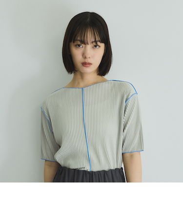 メロー配色プリーツカットトップス≪手洗い可能≫
