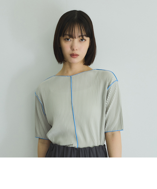 メロー配色プリーツカットトップス≪手洗い可能≫