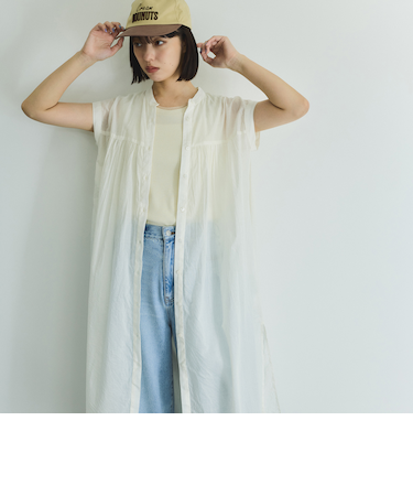 ボイルフレンチスリーブシャツワンピース≪手洗い可能≫