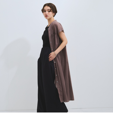 ボイルフレンチスリーブシャツワンピース≪手洗い可能≫