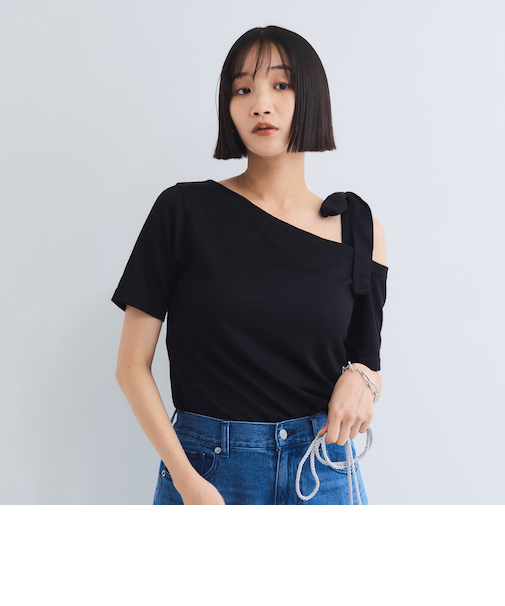 ワンショルリボンカットトップス≪手洗い可能≫