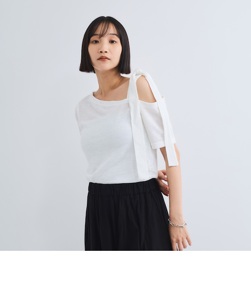 ワンショルリボンカットトップス≪手洗い可能≫