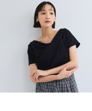 アシンメトリードレープカットソー≪手洗い可能≫