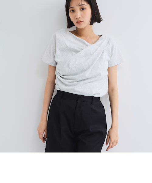 アシンメトリードレープカットソー≪手洗い可能≫｜ビッキーの