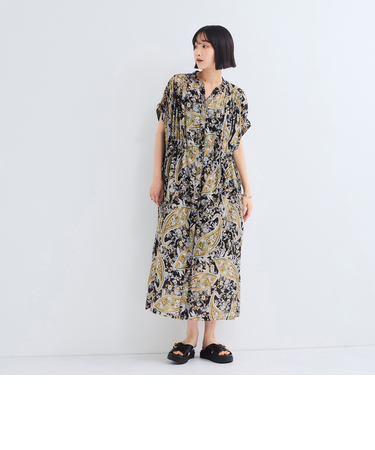 ペイズリー柄スモックシャツワンピース≪手洗い可能≫