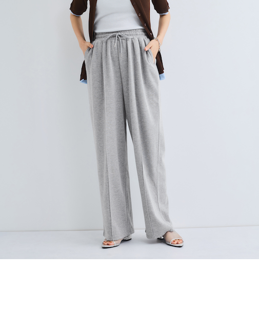 ミニ裏毛ピンタックワイドパンツ≪手洗い可能≫