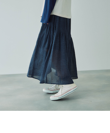 シアーデニムカーブギャザースカート≪セットアップ対応/手洗い可能≫