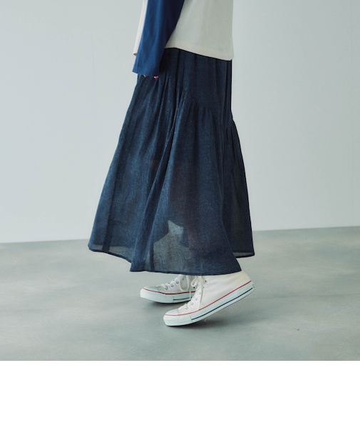 シアーデニムカーブギャザースカート≪セットアップ対応/手洗い可能≫